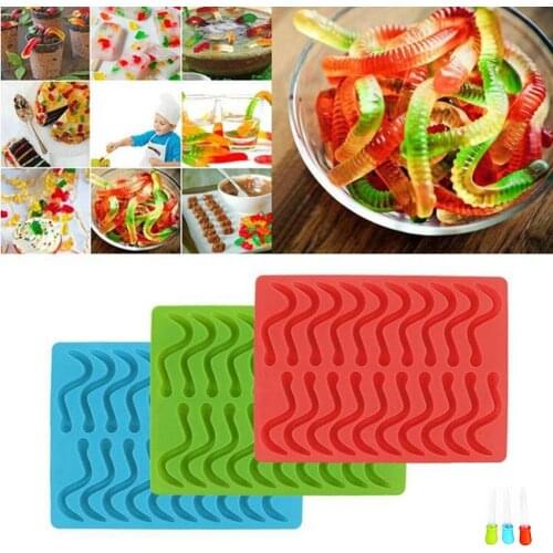 Gummy Mold Cute Bear Caterpillar Silicone Mould Reusable Gummy Candy Mold Dropper Candy Maker Ice Tray Mould Kitchen Baking Tool