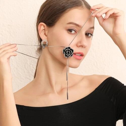 Camellia Black Flowers Famous Luxury Brand Designer Neckless collares largos Charm Jewelry Long Necklace For Women