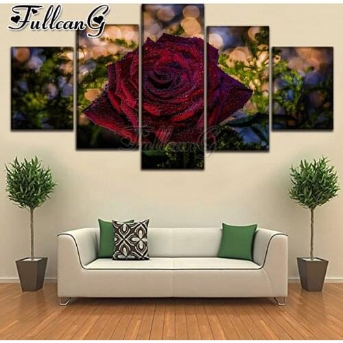 FULLCANG Water dew rose 5 piece diy diamond painting full square round drill mosaic embroidery sale home decoration FC3129