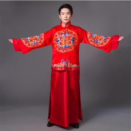 Chinese wedding suit butterfly male costume show Hanfu wedding dress red groom dragon and phoenix long gown 2019