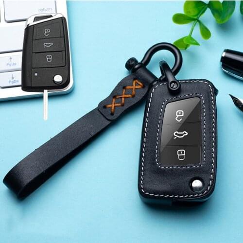 Leather Car Key Cover Case for Volkswagen VW Golf7 mk7 Seat Ibiza Leon FR 2 Altea Aztec For Skoda Octavia Key Ring