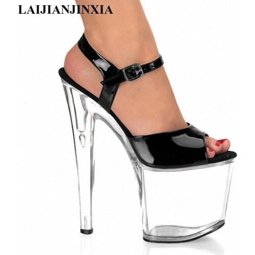 LAIJIANJINXIA New 20cm high-heeled shoes transparent crystal sandals 8 inch wedding dress shoes back strap party Exotic Shoes