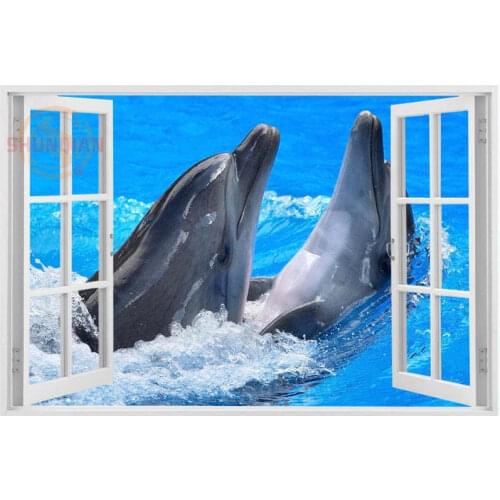 Best Nice Custom The leaping dolphins out of window Poster Fabric Cloth Poster For Bedroom Silk Poster As A Gift Canvas Poster