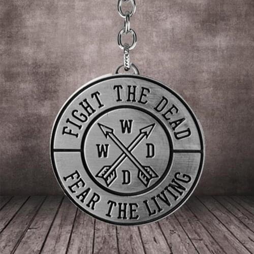 Metal Movie Walkings-Dead Keychain Jewelry Lettering Fight The Dead2 Arrow Cross Round Brand Pendant Keychain Key Rings