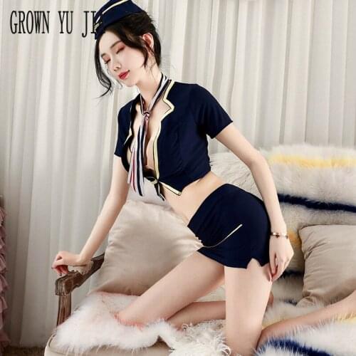 Porno Stewardess Mini Dress Erotic Cosplay Costume Erotique Girls Policewoman Uniform Sexy Skirt for Sex Hot Play Fetish Clothes