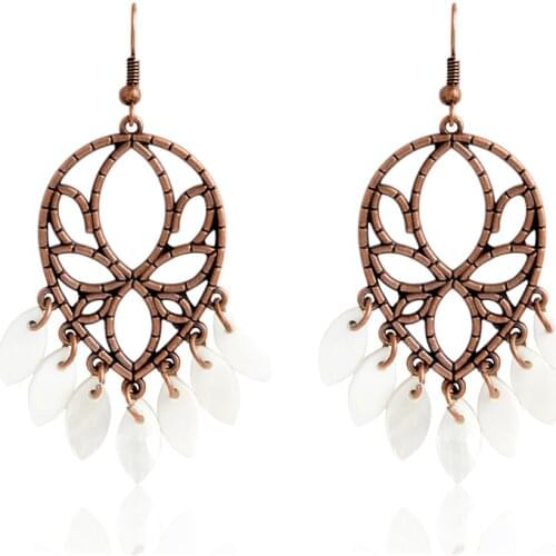 Fashion Personality Shell Pendant Alloy Earrings Bohemian Bronze Lotus Trendy Earrings Feminine Charm Unique Jewelry Accessories