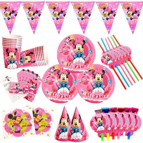 Disney Mickey Mouse Cartoon Theme Party Disposable Tableware Set Paper Cups Plates Kids Birthday Party Decor Supply Baby Shower