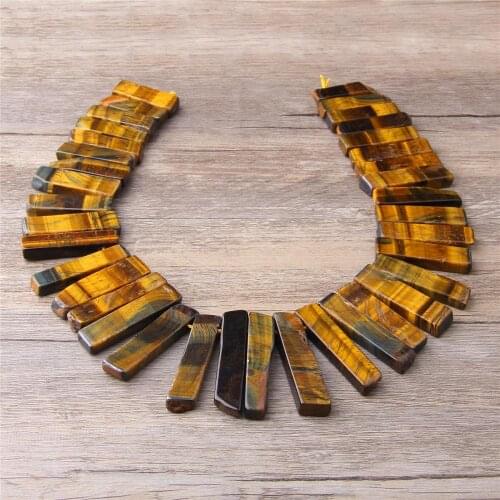 Natural Tiger eye yellow gem stone flat Stick point beads pendant necklace Jewelry making diy Graduated Crown Top Drilled beads