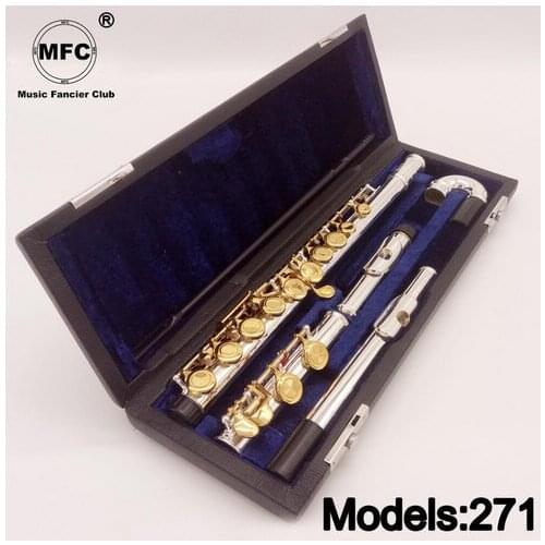 New MFC Professional Flute 271 Silver Plated Flute Gold Key Intermediate Student Curved Headjoint Flutes C Leg 16 Hole Close