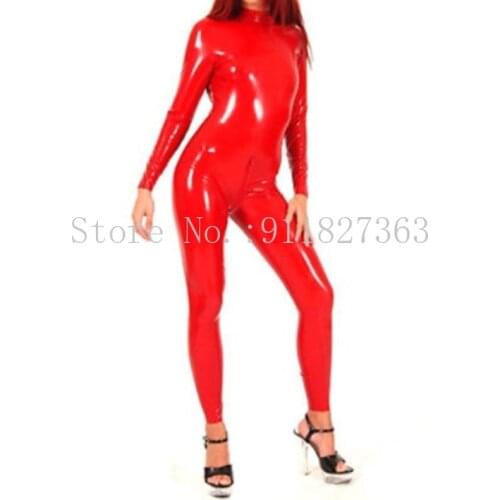 New Style Latex Rubber Sexy Tights Bodysuit Catsuit Pure Red Nighclub Size XXS-XXL