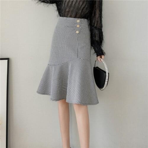 Autumn And Summer Fashion Womens Mid-Length Elegant Casual Plaid Wrap Hip Work Skirt For Women Faldas Mujer Moda 2021 A038