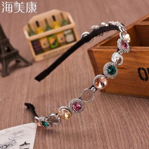 Haimeikang Retro Baroque Headband Coin Rhinestone Golden Hairband Korean Version Chic Silver Coins Multicolor Crystal Headbands