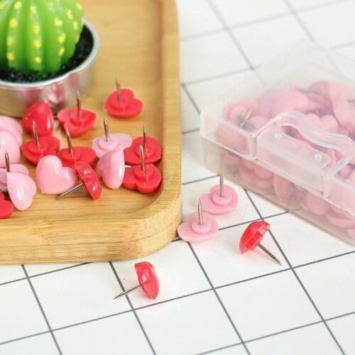 Heart Shape 50pcs Plastic Quality Cork Board Safety Colored Push Pins Thumb Tack Office School Accessories Supplies