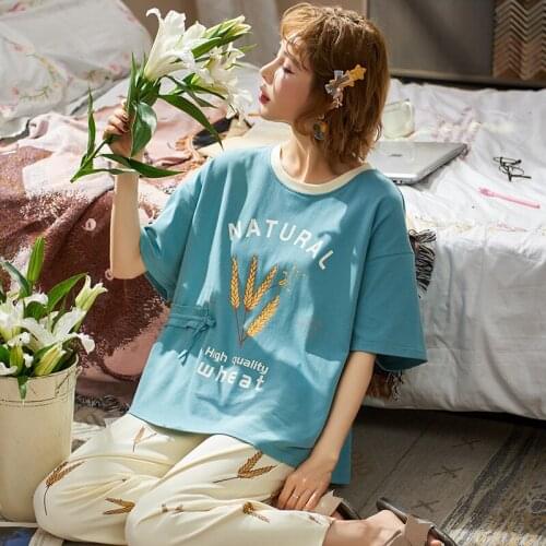 Pullover Short Sleeve Ankle-Length Pants Pajama 6535 Cotton Jams Jammies Girl Lady Womens Cozy Sleepwear Nightwear Pyjamas nlzm