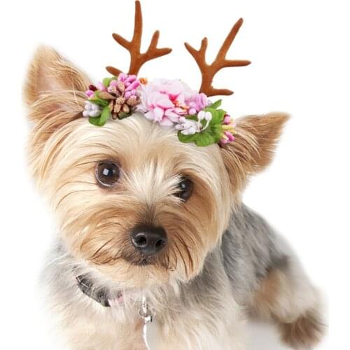Christmas Decorations Antlers Headband Pet Headdress Flowers Pets Hair Band Hat Xmas Festival New Year For Cat Dog
