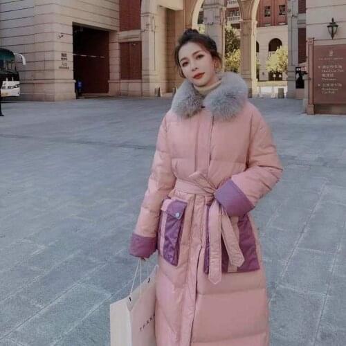 Pink Cotton Padded Clothes 2021 New Womens Mid Long Winter Style With Thin Waist And Hong Kong Style Thickened Down Cotton Padd