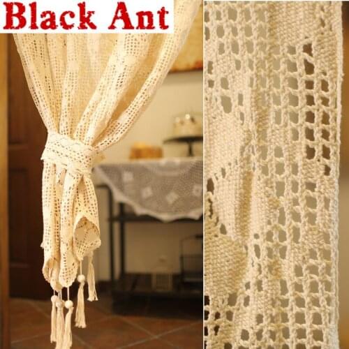 Handmade Tassel Crochet Door Curtain Kitchen Hollow Short Curtain Cabinet Living Room American Pastoral Style PC-JD961#20