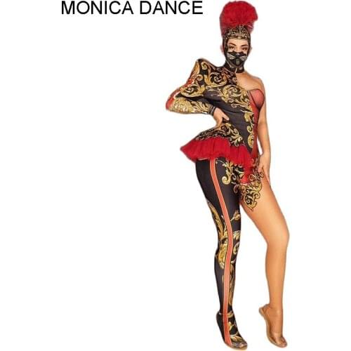 Sexy Stage Printing Bodysuit Women Men Stage Dance Jumpsuit Costume Halloween Nightclub Evening Singer Show Performance Costume