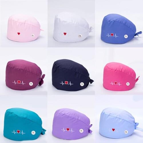 Heart Shape Embroidery Nurse Hat for Women with Buttons Beauty Salon Pharmacy Caps Lab Pet Doctor Surgicals Cap Operating Room