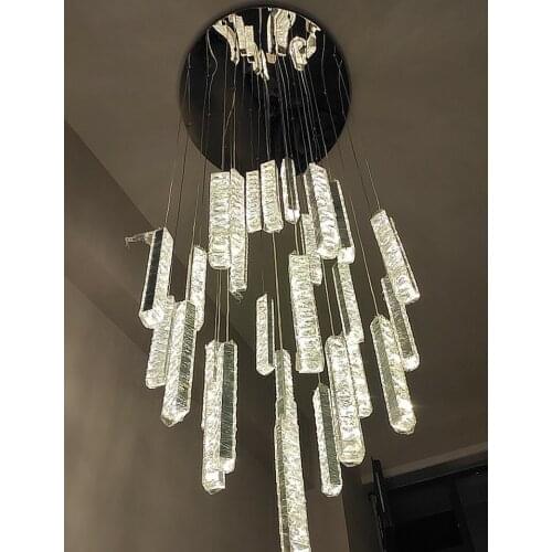 Modern Luxury Golden Silver LED Crystal Chandelier Nordic Duplex Building Spiral Staircase Chandelier Dining Room Art Chandelier