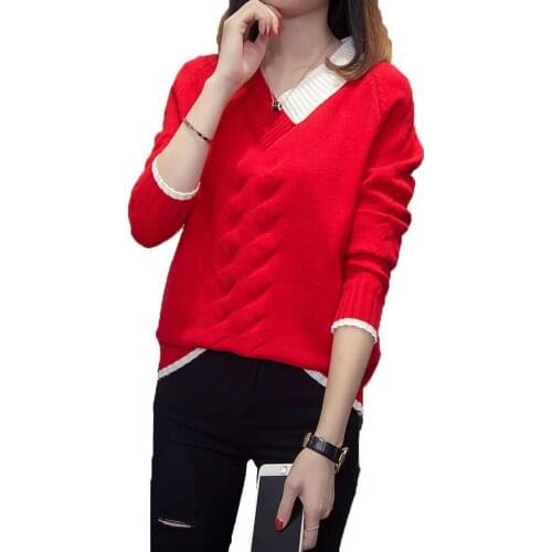 Autumn Winter Plus Size Sweater Women Bottoming Shirt New Long-Sleeved Knit V-neck Sweater Pullover Ladies Loose Sweater T325
