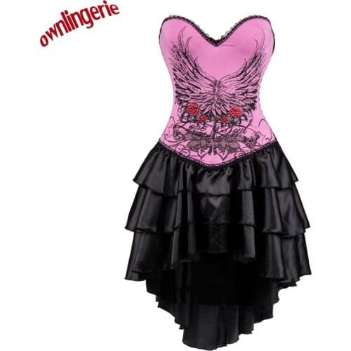 Top Waist Trainer Corsets and Bustier Women dare pink Punk dress with flower design s-2xl W3488