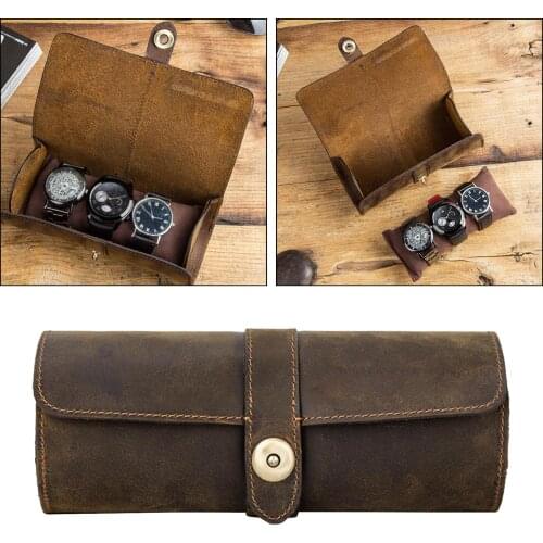 Vintage Handmade Multi-Purpose Wristwatch Case Watch Roll Jewelry Storage for Travel Boyfriend