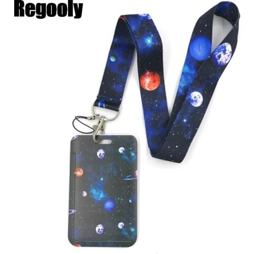 Universe Moon Space Anime Lanyard Badge Holder ID Card Lanyards Mobile Phone Rope Key Lanyard Neck Straps Keychain Key Ring