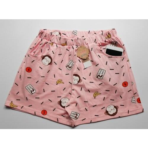 Female short pajama pants thin plus size summer cotton animal print with pockets home shorts
