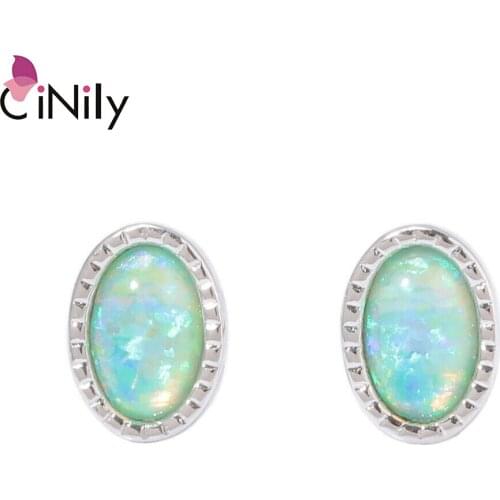 CiNily Green & Hot Pink Fire Opal Stone Stud Earrings Silver Plated Mini Earring Vintage Bohemia Boho Summer Jewelry Girl Woman