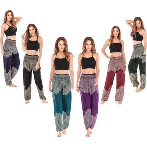 African Dance Women Loose Pants Flower Leaf Joggers for Women with Side Pockets 2021Autumn Elastic High Waist Indian Harem Pants