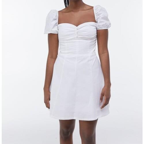 Summer women white kawaii Party stretch Bandage short Dress Poplin puff sleeve Mini Dresses elegance Cute Slim A-Line Vestidos