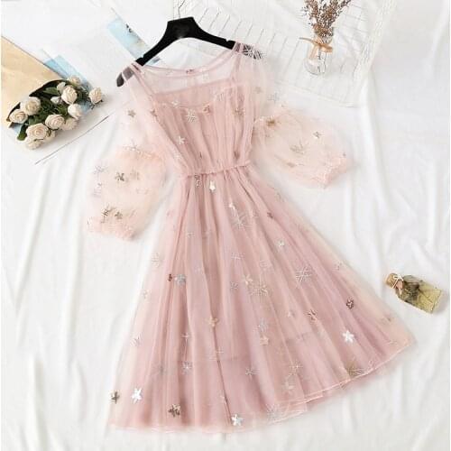 2019 Party dress women stylish patchwork transparent midi shirt dress long sleeve female chic sexy mesh dresses vestidos