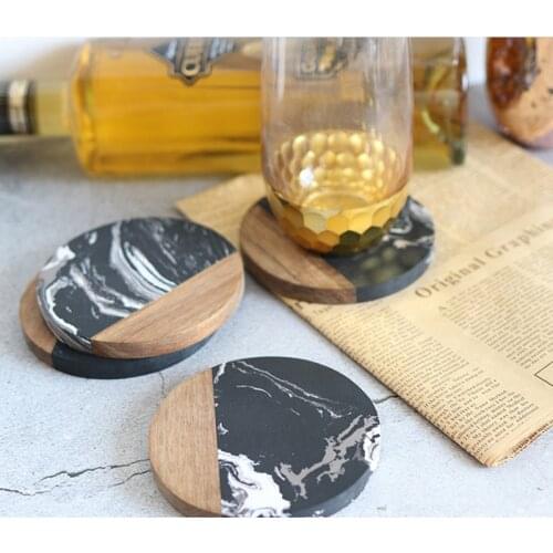 10 cm Black marble Mosaic wood coasters home dining MATS heat insulation MATS non-slip MATS
