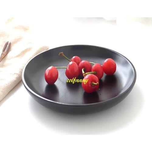 20pcs/lot Black Wooden Serving Trays Round Fruit Plate Dish Tableware Rubber Wooden Tray For Party Hotel Home Dinner