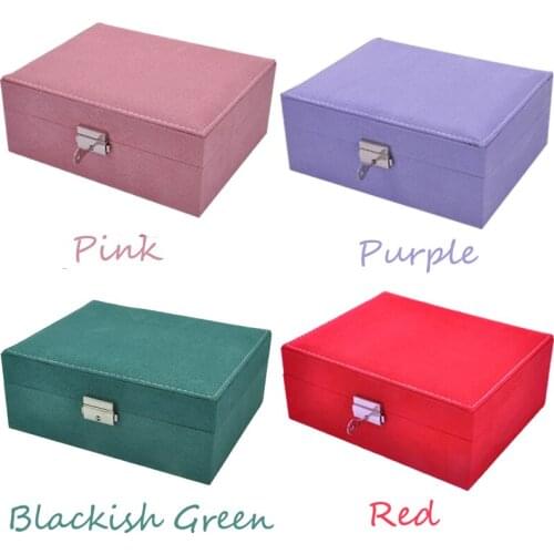 2020 High Capacity Jewelry Display 4 color Flannel Small Rectangular Jewellery Box Metal Lock Necklace Hangers Storage Casket