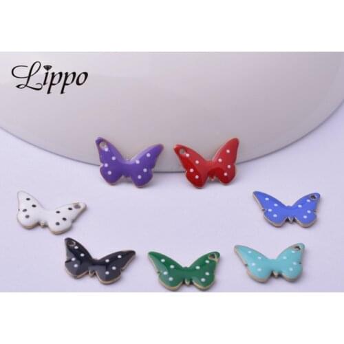 30pcs 10*14mm Both Side Enamel Butterflies Charms Copper Enamelled animal Butterfly Pendant Diy Jewelry Making