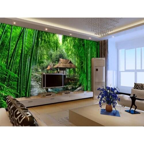 3d Green Natural Bamboo River House Wall Mural Photo Wallpaper Roll Wall Paper Home Decor Wallcoverings Printed Wallpapers