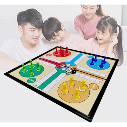 Flight Chess Game 25cm Ludo Board Game Magnetic 5 In 1 Plastic with Folding Chessboard Ludo Chess for Camping Travel Game