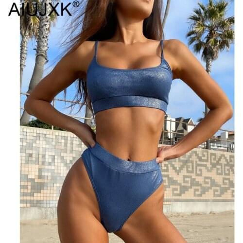 AIUJXK Glitter Fabric Two Piece Swimsuit Women 2021 Bikini Set Summer Beach Wear High Waist Sexy Swimwear Lingerie Biquini