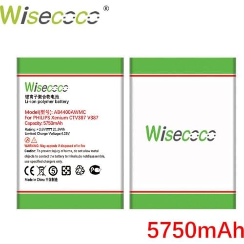 WISECOCO 5750mAh AB4400AWMC Battery For Philips Xenium V387 CTV387 Mobile Phone +Tracking Number