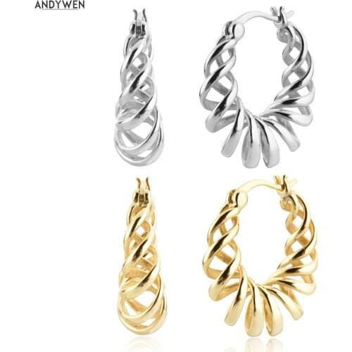 ANDYWEN 925 Sterling Silver Gold Luxury Big Circle Hoops Earring Fine Jewelry Clips Piercing For Women Pendiente Jewelry
