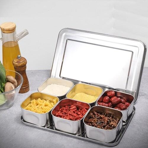 Japanese Stainless Steel Seasoning Box Set Creative Seasoning Jar 6 Grid 8 Grid Optional With Lid Kitchen Health Spice Box