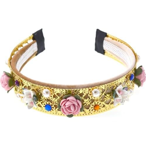 Baroque retro new fashion wild pink flower headband Baroque luxury Crystal hairband ladies bride hair accessories