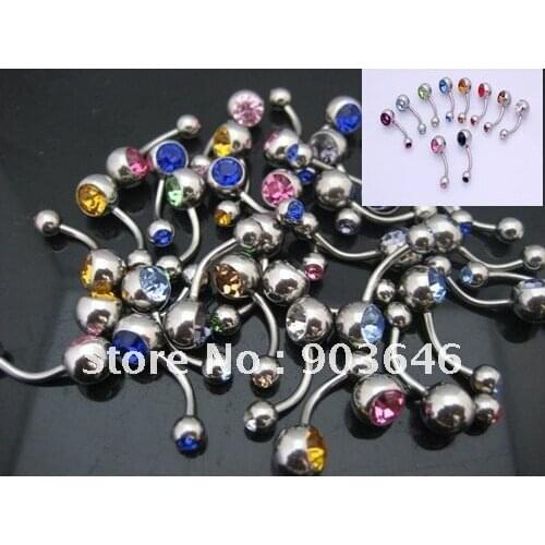 Free shippment 50PCS Body Jewelry-Double Crystal gems Navel Belly Button Belly Rings Navel Rings
