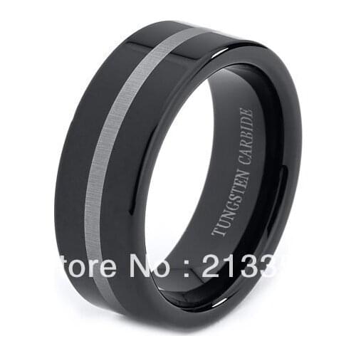 FREE SHIPPING!USA WHOLESALES CHEAP PRICE BRAZIL RUSSIA CANADA UK HOT SELLING 8MM BLACK ENGRAVED LINE BRIDALTUNGSTEN WEDDING RING