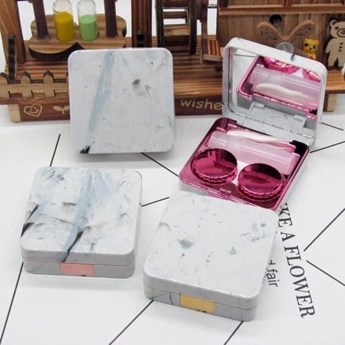 Marble Pattern Round Square Contact Lens Cases with Mirror Travel Kit Holder Portable Contact Lens Case Container For Lenses