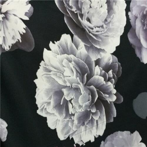 Black and white big flower elastic milk silk printing cloth fabric for sewing dance dress DIY clothing fabric table cloth