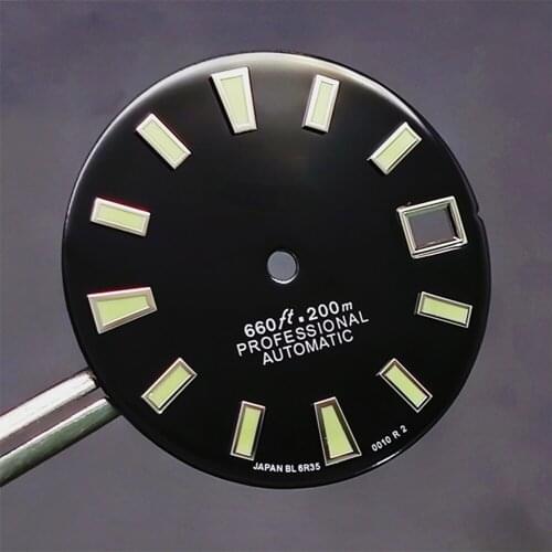 Black Watch Dial 28.5MM C3 Green Luminous Watch Dial Replacement for NH35 NH36 Watch Movement Modification Kit