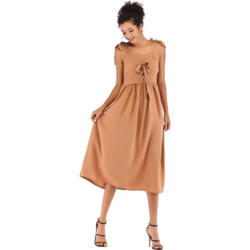 Color Dress Ladies dress women solid Casual fashion Dresses Lace Party pringting Suspender sleeveless Chiffon fresh new Longuett